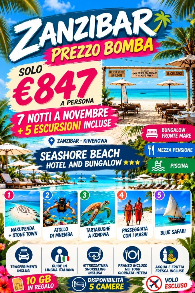 Pacchetto 7 notti novembre Zanzibar al Seashore Beach di Kiwengwa